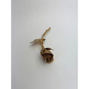 B5 Signed Vintage Giovanni Gold Rose Pin Brooch 1960s Brushed 3D Flower Stemmed